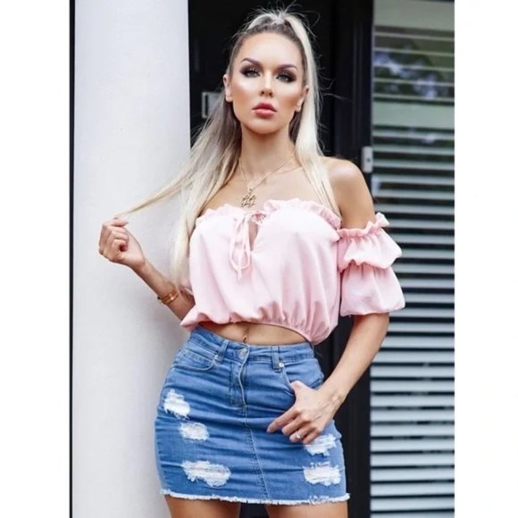 Blue High Waist Ripped Distressed Frayed Hem Denim Jeans Bodycon Mini Skirt - Picture 11 of 15